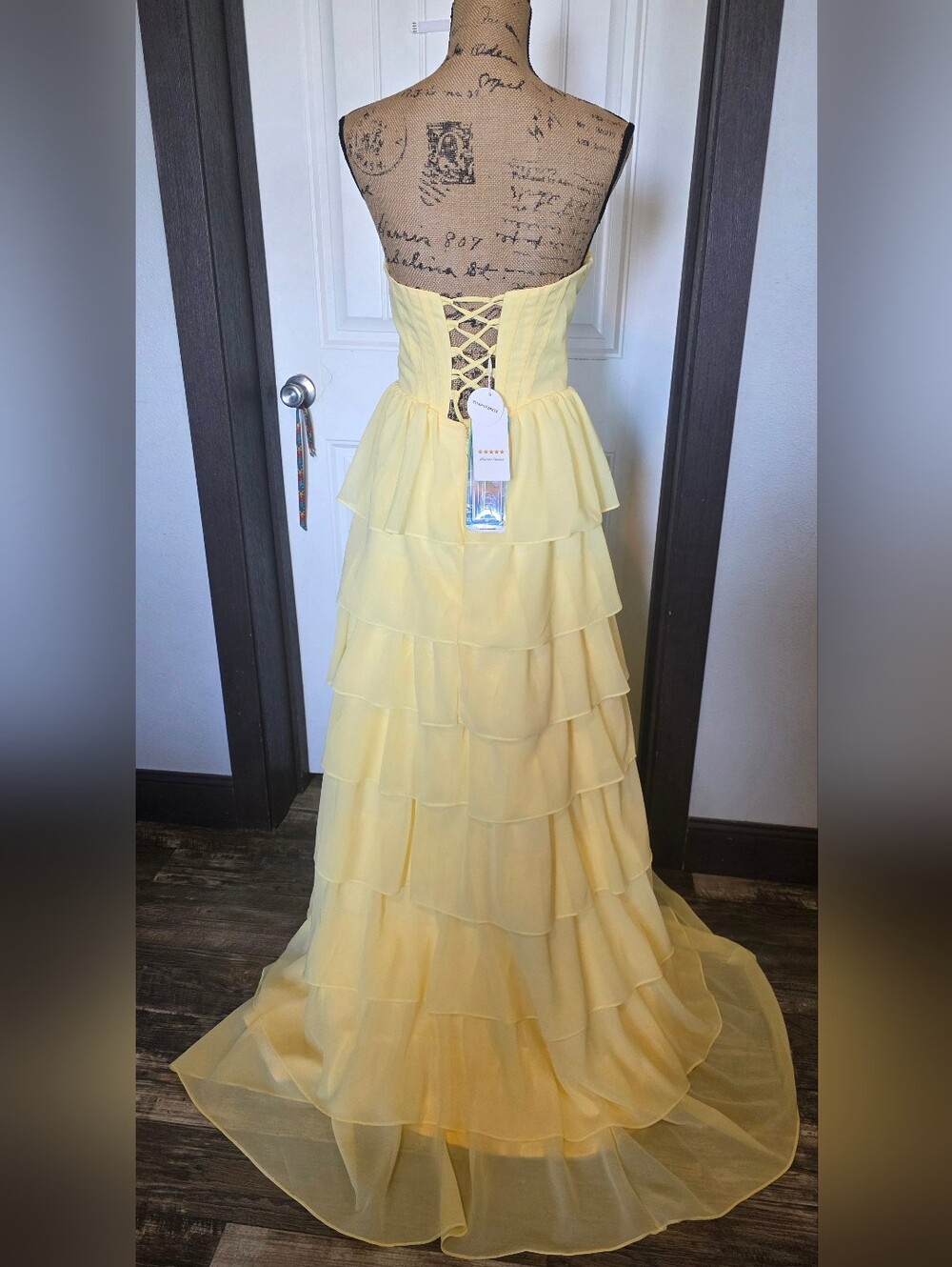 Lemon Yellow Ruffled Corset  Gown 6 - Picture 3 of 9